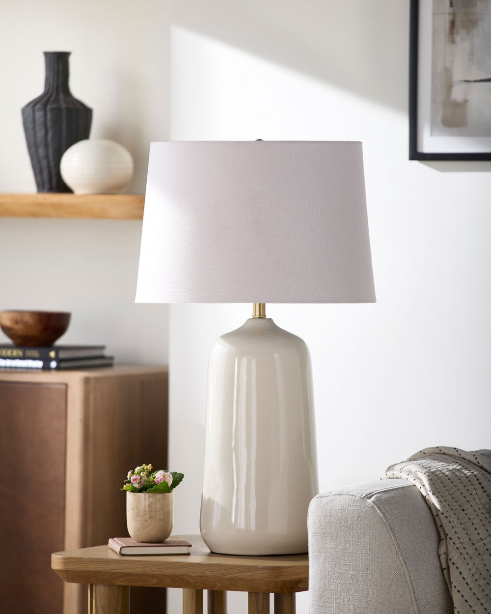 Surya Foxton Ceramic Arts and Crafts Table Lamp with Hand-painted Body and Linen Shade FXT-001