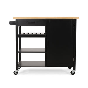 English Elm Christopher Knight Home® - Kitchen Island Cart with Solid Rubberwood Top, 41.75" Mobile Island with Drawer, Cabinet, Shelves & Wheels Black 67756.00NATBLK