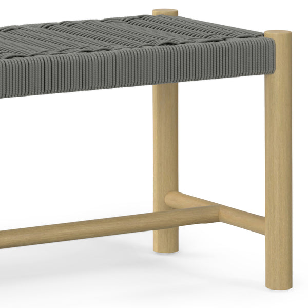English Elm Dahlia - Elegant Grey Bench For Indoor & Outdoor Use, Weather-Resistant Acacia Wood & Rope Design B136P159357