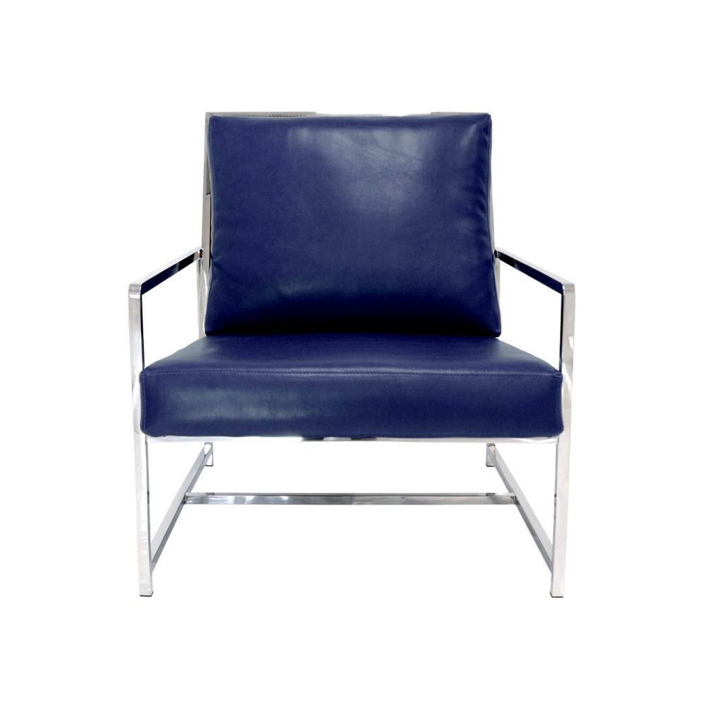 Pasargad Luxe Navy Faux Leather Armchair With Stainless Steel Base For Modern Comfort & Style Navy Faux Leather Y-1016n