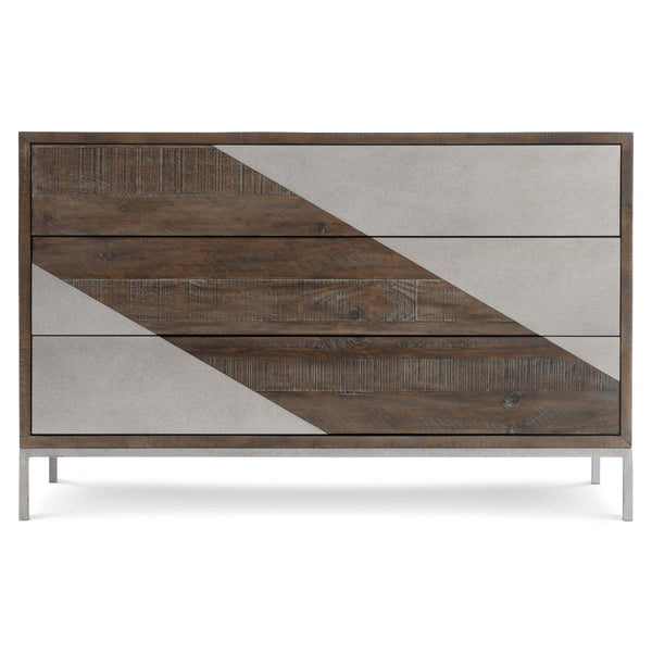Bernhardt Bernhardt Distressed Pine Drawer Chest With Gray Mist Steel Accents, Push-To-Open Drawers, 50"W X 19"D X 32"H 303115B