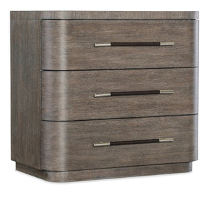 Hooker Furniture Modern Oak-Accent Three-Drawer Nightstand With Wire-Brushed Veneer, Leather-Wrapped Pulls, Self-Closing Drawers Medium Brown 6850-90016-89