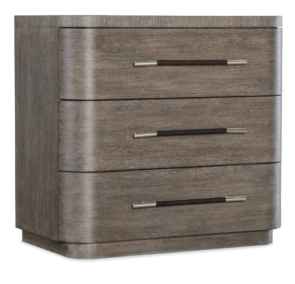 Hooker Furniture Modern Oak-Accent Three-Drawer Nightstand With Wire-Brushed Veneer, Leather-Wrapped Pulls, Self-Closing Drawers Medium Brown 6850-90016-89