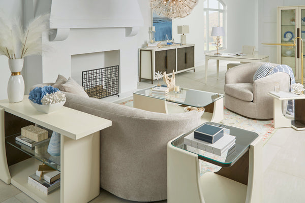 A.R.T. Furniture Blanc Display Cabinet - Contemporary Alabaster & Burnished Bronze With Touch Lighting & Storage Drawers White Parawood Solids,Metal,Glass 289240-1040