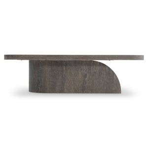 Bernhardt Bernhardt Sculptural Dama Cocktail Table In Wire-Brushed Brun Oak With Cantilevered Sloped Base & Casters 548018