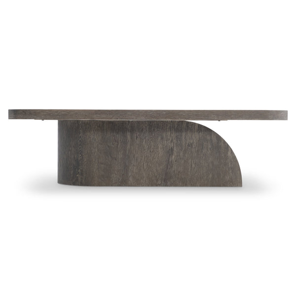 Bernhardt Bernhardt Sculptural Dama Cocktail Table In Wire-Brushed Brun Oak With Cantilevered Sloped Base & Casters 548018