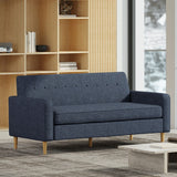 Christopher Knight Home® - Noble House - Sawyer Mid Century Modern Dark Blue Fabric 3 Seater Sofa