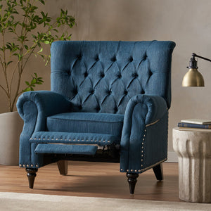 English Elm Christopher Knight Home® - Classic Classic Style Fabric Push Back Chair with Rivet Detail, Rolled Arms & Plush Cushions for Comfort and Stability Navy Blue 71909.00NBLU