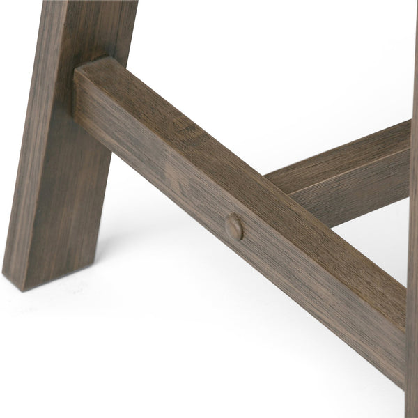 English Elm Dylan Solid Wood Desk with Driftwood Wire-Brushed Finish, Trestle Support, Keyboard Tray, 60" Surface Dark Brown B136P158143