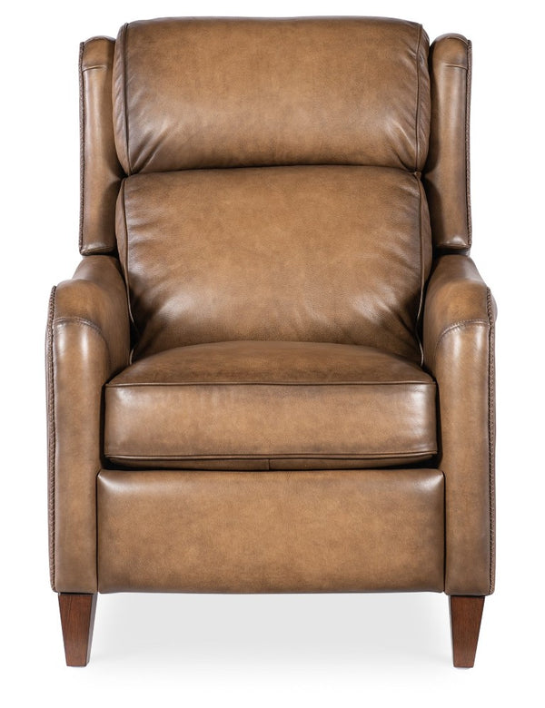 Hooker Furniture Carrington Power Recliner In Semi-Aniline Leather With Usb, Power Headrest & Sleek Transitional Style Brown RC819-PH-078