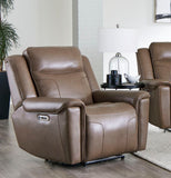 Atlantis Smooth Latte Power Recliner with Zero-Gravity, Chaise Footrest & High-Density Foam Support