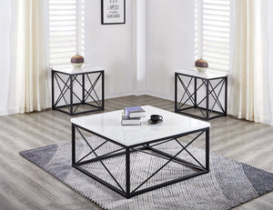 English Elm Steve Silver - Skyler White 3-Piece Marble Table Set with Modern Metal Base – Durable Cocktail, End & Sofa Tables B081S00450