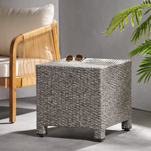 English Elm Puerta Outdoor Woven Rattan Cube Side Table Weather Resistant Patio Accent 61098.00MBK