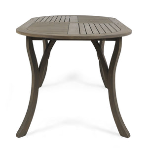 English Elm Acacia Wood Oval Outdoor Dining Table Weathered Gray Slatted Top Seats Six 62917.00GRY