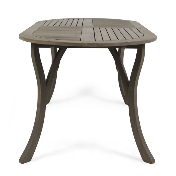 English Elm Acacia Wood Oval Outdoor Dining Table Weathered Gray Slatted Top Seats Six 62917.00GRY