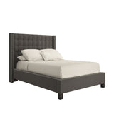 Homelegance By Top-Line Magnolia Nailhead Wingback Tufted Upholstered Bed Dark Grey Linen