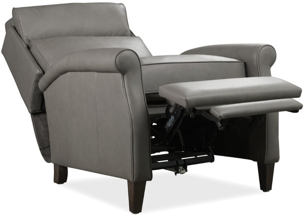 Hooker Furniture Randall Power Recliner In Billows Caramel Leather With Usb, Pop-Up Headrest, Bustle Back Comfort Grey RC820-PH-091