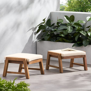 English Elm Christopher Knight Home® - Temecula Acacia Wood Outdoor Ottomans Set of 2 with Cushions — Weather-Resistant, Versatile Footrests Beige+Brown 66468.00CRM