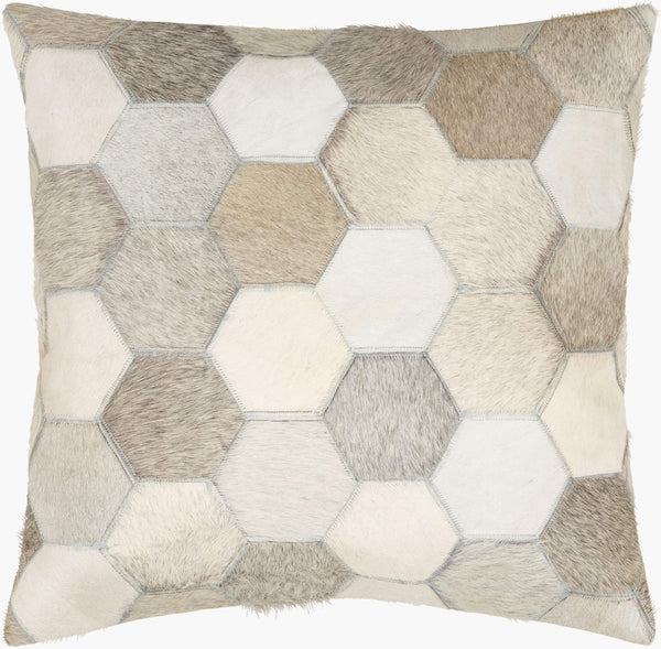 Surya Fayet Rustic Charm 18"L X 18"W Cotton & Leather Accent Pillow For Cozy Contemporary Spaces Taupe Leather,Cotton Fyt001-2222d