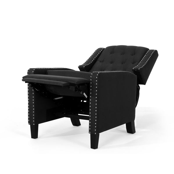English Elm Classic Club Chair in Dark Grey Fabric with Birch Legs and Push Back Recline 61371.00