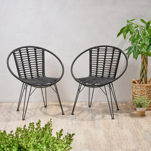 English Elm Christopher Knight Home® - HIGHLAND Grey Rattan Dining Chair with Metal Frame — Cozy Basket Seat, Angled Minimalist Design SEAT65484.00GRY