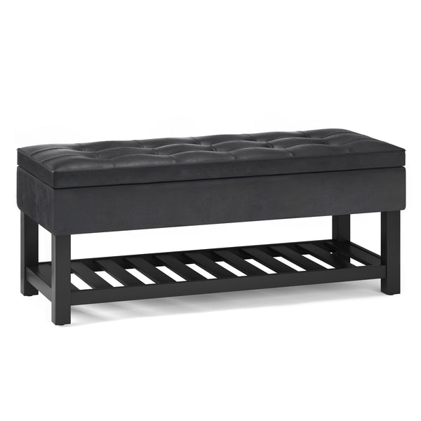 English Elm Cosmopolitan Storage Ottoman Bench - Stylish Distressed Black Faux Leather With Hidden Storage & Seat B136P158559