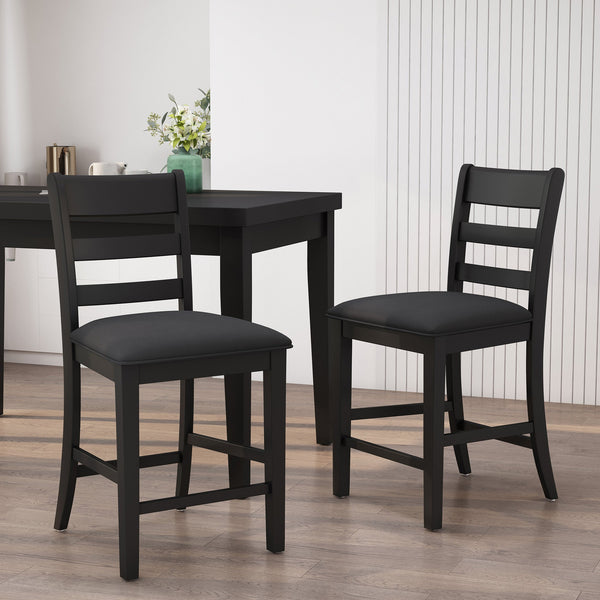 English Elm Christopher Knight Home® - Farmhouse Upholstered Wood Counter Stools Set of 2 — Rustic Ladderback PU Seats, Rubberwood Frame, Cozy Comfort Black 69005.00BLK