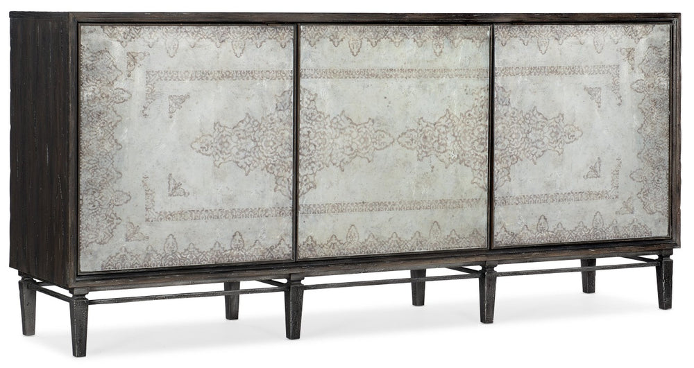 Hooker Furniture Melange Rosella Console With Hand-Painted Eglomise Glass, Soft-Close Storage & Electronics-Ready 638-85463-647