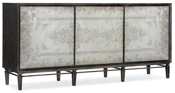 Hooker Furniture Melange Rosella Console With Hand-Painted Eglomise Glass, Soft-Close Storage & Electronics-Ready 638-85463-647