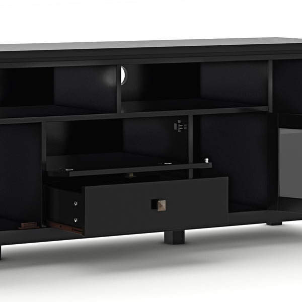 English Elm Cosmopolitan 72" Wide Black Media Stand - Sleek Solid Wood Tv Storage With Modern Design & Organization B136P158551