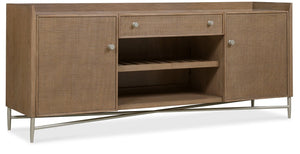 Hooker Furniture Sonnet Wren Finish Credenza With Marble Inset, Woven Cane Fronts, Soft-Close Doors & Wire Management 6072-10464-85