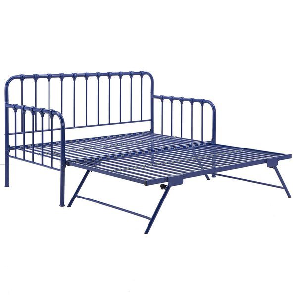 Homelegance By Top-Line Varden Metal Daybed with Lift-up Trundle Blue Metal