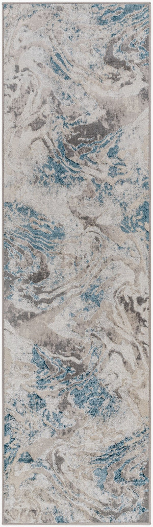 Livabliss Firenze Machine Woven Polyester Runner Rug with Silky Sheen for Hallways Teal, Charcoal 2' x 7' FZE2305-27