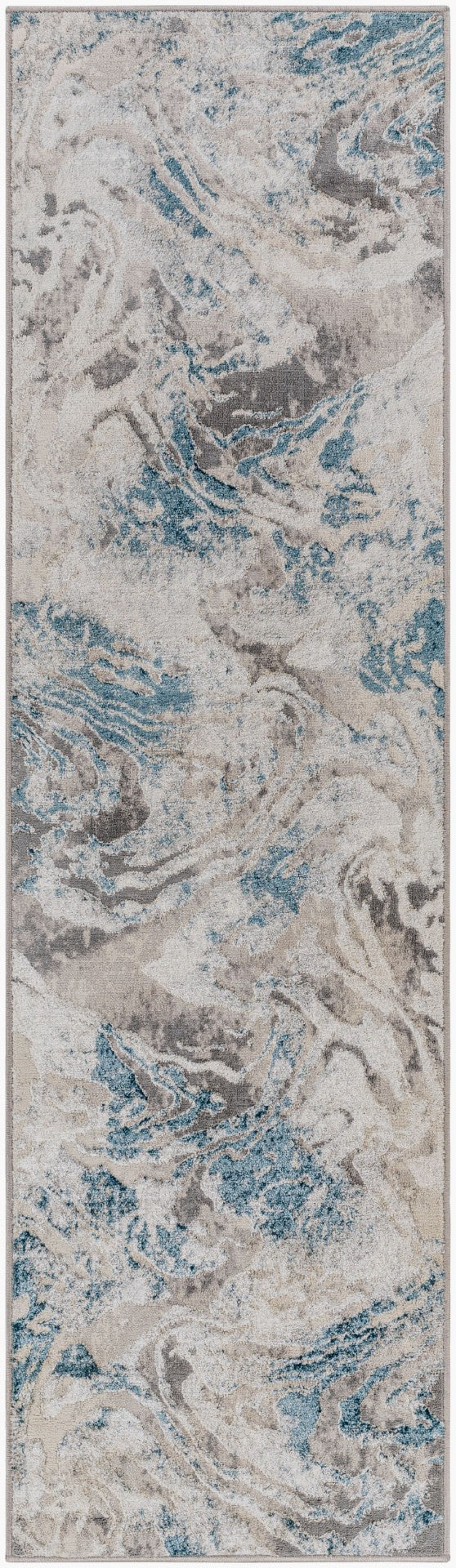 Livabliss Firenze Machine Woven Polyester Runner Rug with Silky Sheen for Hallways Teal, Charcoal 2' x 7' FZE2305-27