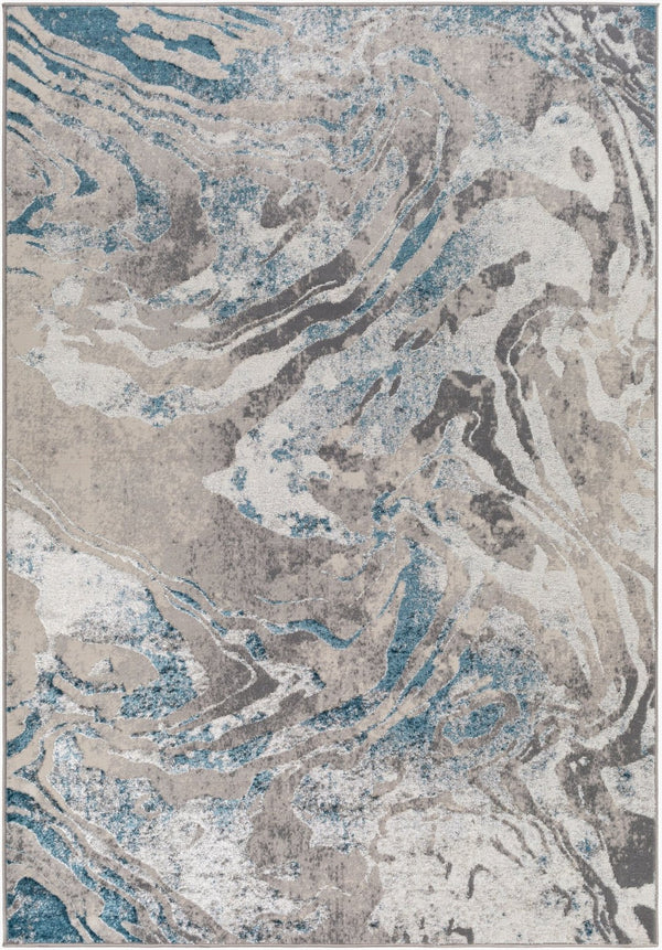 Livabliss Firenze Machine Woven Polyester Runner Rug with Silky Sheen for Hallways Teal, Charcoal 3'3" x 4'5" FZE2305-3345