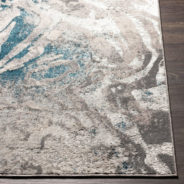 Livabliss Firenze Machine Woven Polyester Runner Rug with Silky Sheen for Hallways Teal, Charcoal 3'3" x 4'5" FZE2305-3345