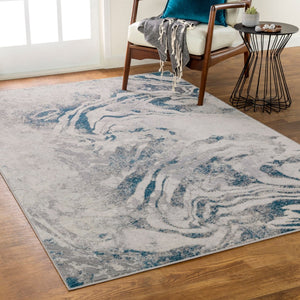 Livabliss Firenze Machine Woven Polyester Runner Rug with Silky Sheen for Hallways Teal, Charcoal 3'3" x 4'5" FZE2305-3345