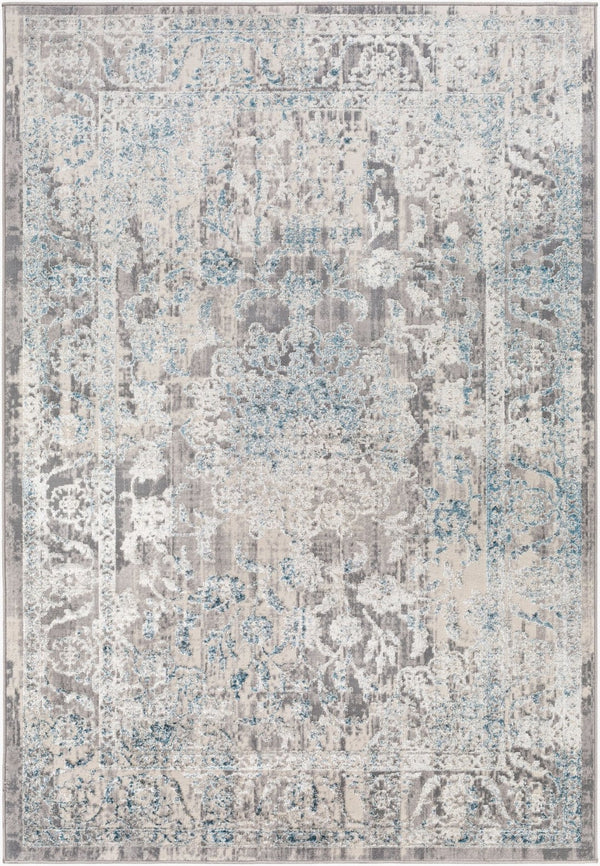Livabliss Firenze Traditional Polyester Runner Rug with Lustrous Sheen for Hallways and Entryways Teal, Charcoal 3'3" x 4'5" FZE2309-3345