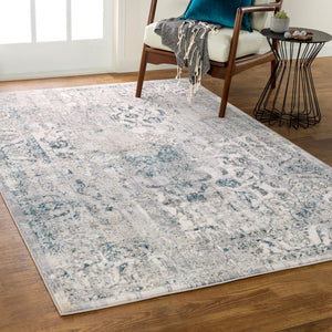 Livabliss Firenze Traditional Polyester Runner Rug with Lustrous Sheen for Hallways and Entryways Teal, Charcoal 3'3" x 4'5" FZE2309-3345