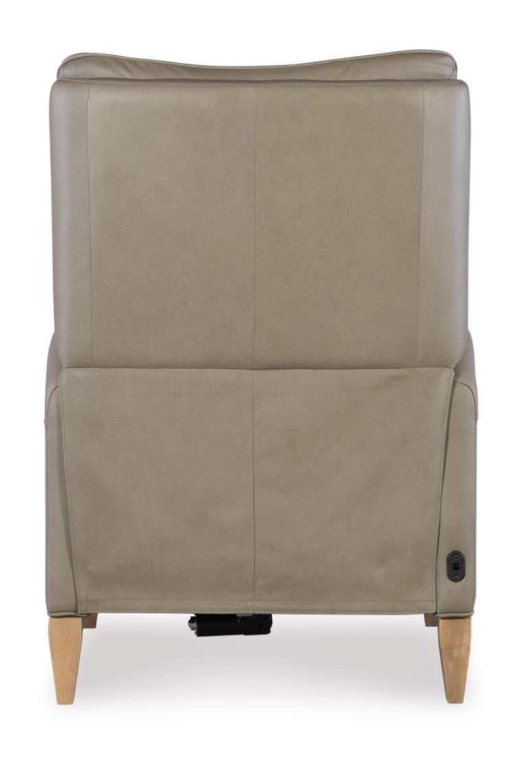 Hooker Furniture Quinnie Semi-Aniline Top-Grain Leather Power Recliner With Usb Port, Bustle Back & Light Wood Finish Green RC114-PH-020