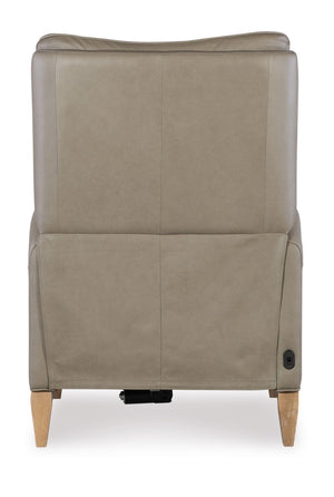 Hooker Furniture Quinnie Semi-Aniline Top-Grain Leather Power Recliner With Usb Port, Bustle Back & Light Wood Finish Green RC114-PH-020