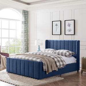 Christopher Knight Home® - Noble House - Antoinette Fully-Upholstered Bed Frame - Queen-Size - Traditiona - Navy Blue