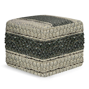 English Elm Grady Square Pouf - Artisan Woven Green & Natural Wool, Perfect Footstool And Accent Furniture B136P159323