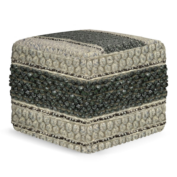 English Elm Grady Square Pouf - Artisan Woven Green & Natural Wool, Perfect Footstool And Accent Furniture B136P159323