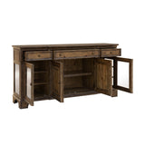 Revival Row 3-Drawer Buffet with Cabinet Doors Brown with Village Lane Finish P348302 Pulaski Furniture