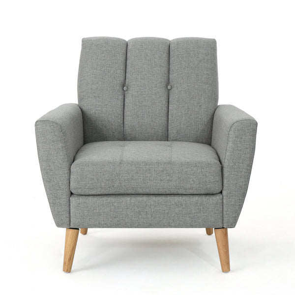 English Elm Christopher Knight Home® - Mid Mid Century Fabric Club Chair with Channel Stitching, Tufted Cushion, Plush Polyester Comfort Grey 33 L x 29.75 W x 18 H 62223.00GRY