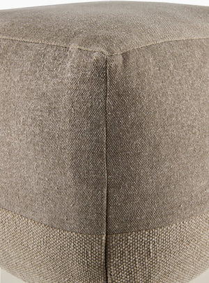 Surya Frazier Modern Minimalist 14"H X 18"W Cotton Pouf - Versatile Soft Touch, Stylish Seating Solution Taupe Cotton,Cotton,Polybeads Fzpf001-141818