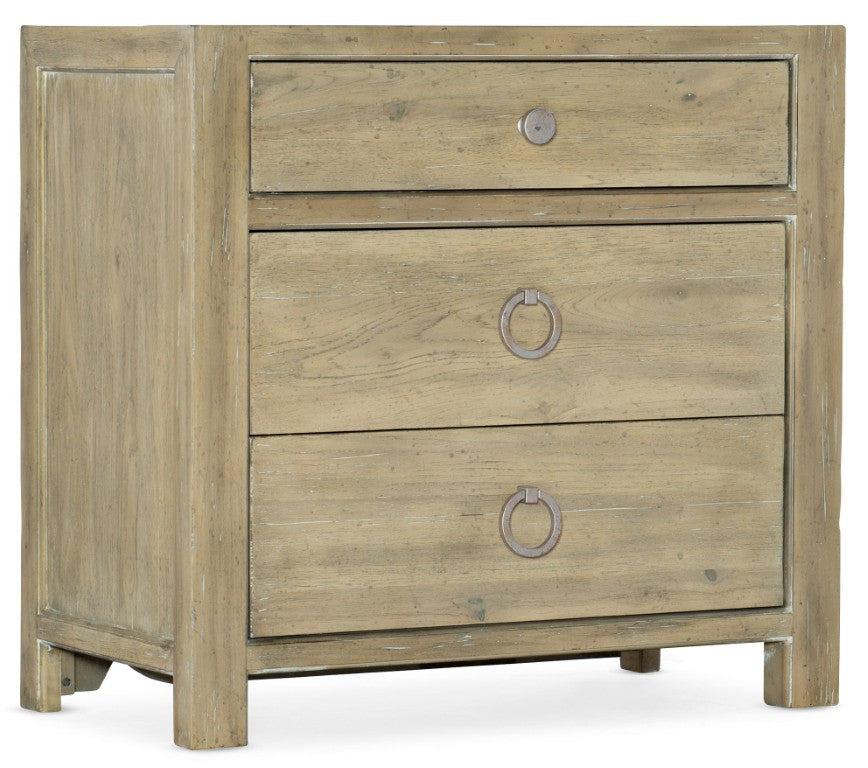 Hooker Furniture Surfrider Three-Drawer Nightstand With Driftwood Pecan Finish, Cedar & Felt Liners, Built-In Power And Lighting 6015-90016-80