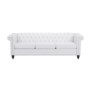 English Elm Christopher Knight Home® - SOFA Chesterfield-inspired 3-seater with deep button tufting, nailhead trim, low back and plush PU upholstery White 68326.00