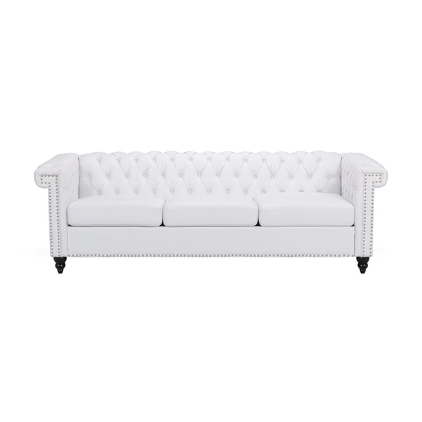 English Elm Christopher Knight Home® - SOFA Chesterfield-inspired 3-seater with deep button tufting, nailhead trim, low back and plush PU upholstery White 68326.00